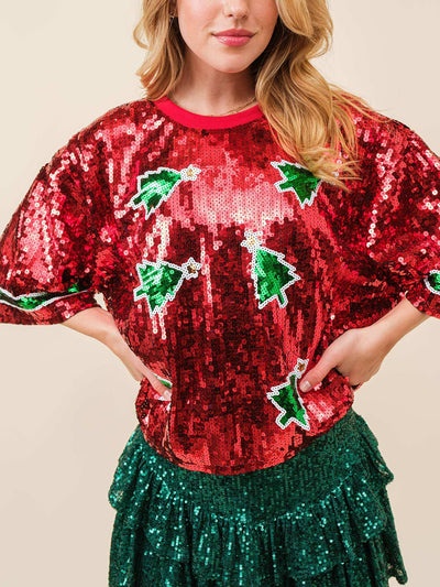 Explore More Collection - Sequin Round Neck Half Sleeve Top