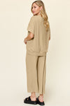 Explore More Collection - Double Take Full Size Texture Round Neck Short Sleeve T-Shirt and Wide Leg Pants