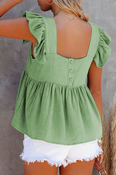 Explore More Collection - Full Size Ruffled Square Neck Cap Sleeve Blouse