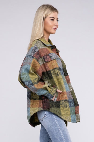 Explore More Collection - Loose Fit Buttoned Down Check Shirt Jacket