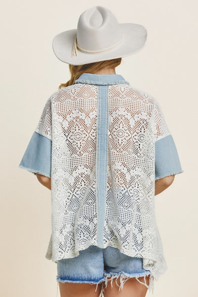 Explore More Collection - ODDI Button Up Short Sleeve Lace Shirt