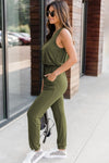 Explore More Collection - Drawstring Round Neck Sleeveless Jumpsuit