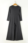 Explore More Collection - Pocketed Long Sleeve Wide Leg Jumpsuit