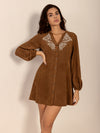 Explore More Collection - Notched Button Down Long Sleeve Mini Dress