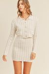 Explore More Collection - MABLE Houndstooth Cropped Knit Cardigan and Mini Skirt Set