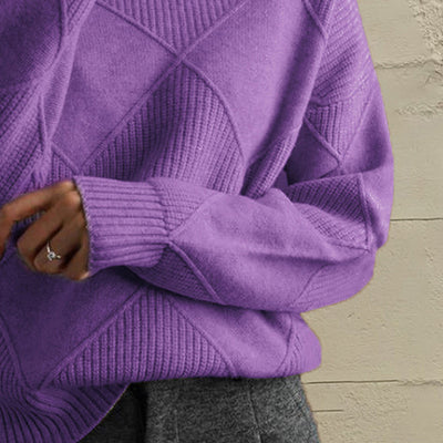 Explore More Collection - Geometric Turtleneck Long Sleeve Sweater