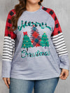 Explore More Doorbusters - Plus Size Christmas Tree Plaid Round Neck Long Sleeve T-Shirt