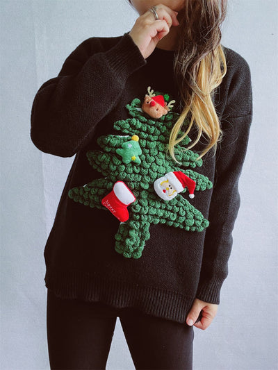 Explore More Collection - Christmas Tree Round Neck Long Sleeve Sweater