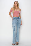 Explore More Collection - RISEN Full Size High Rise Cargo Flare Jeans