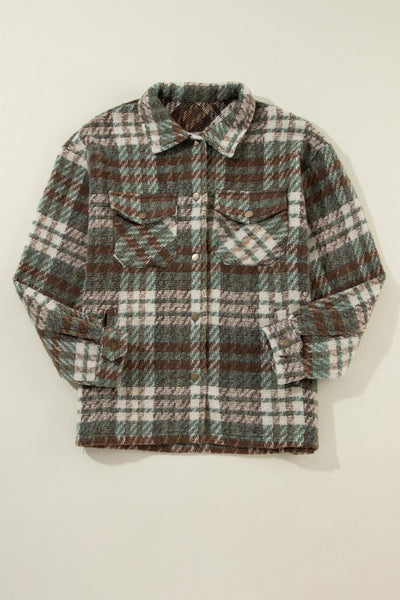 Explore More Collection - Plaid Button Up Long Sleeve Jacket