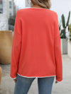 Explore More Collection - Contrast Trim Round Neck Long Sleeve Sweater