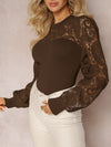 Explore More Collection - Lace Round Neck Long Sleeve T-Shirt