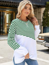 Explore More Collection - Slit Contrast Striped Long Sleeve Sweatshirt