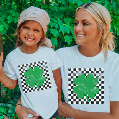 YOUTH Pre Order: Checkered Shamrock Tee *WHITE (XS-XL)