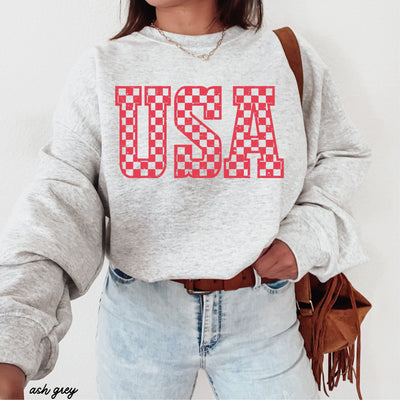 Checkered USA Sweatshirt *7 Colors (S-3X)
