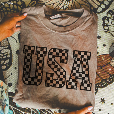 Checkered USA Tee *12 Colors (S-3X)