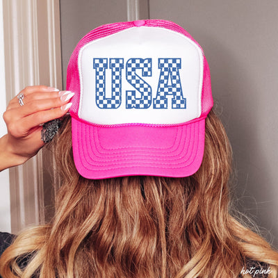 Checkered USA Trucker Hat *9 COLORS