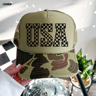 Checkered USA Trucker Hat *9 COLORS