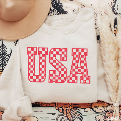 Checkered USA Sweatshirt *7 Colors (S-3X)
