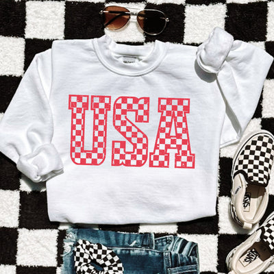 Checkered USA Sweatshirt *7 Colors (S-3X)