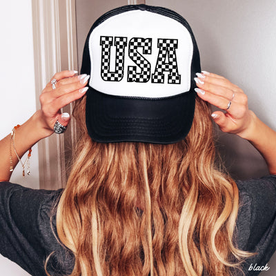 Checkered USA Trucker Hat *9 COLORS