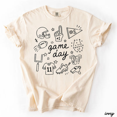 Football Game Day Doodle Tee *16 Colors (S-3X)