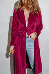 Explore More Collection - Collared Neck Longline Velvet Cardigan with Pockets