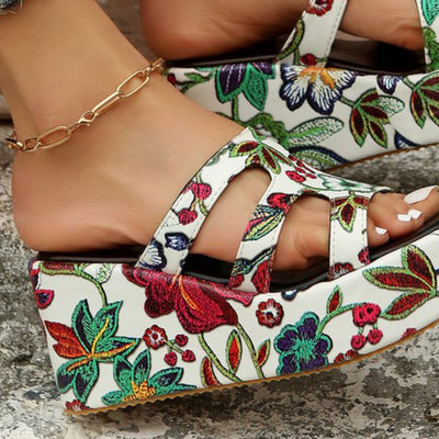 Explore More Collection - Cutout Floral Peep Toe Sandals