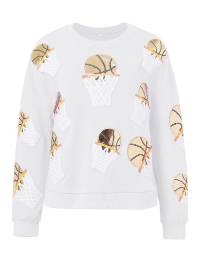 Explore More Collection - Basketball Round Neck Long Sleeve Sweatshirt