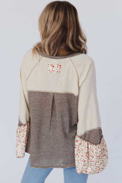 Explore More Collection - Floral Half Button Long Sleeve T-Shirt