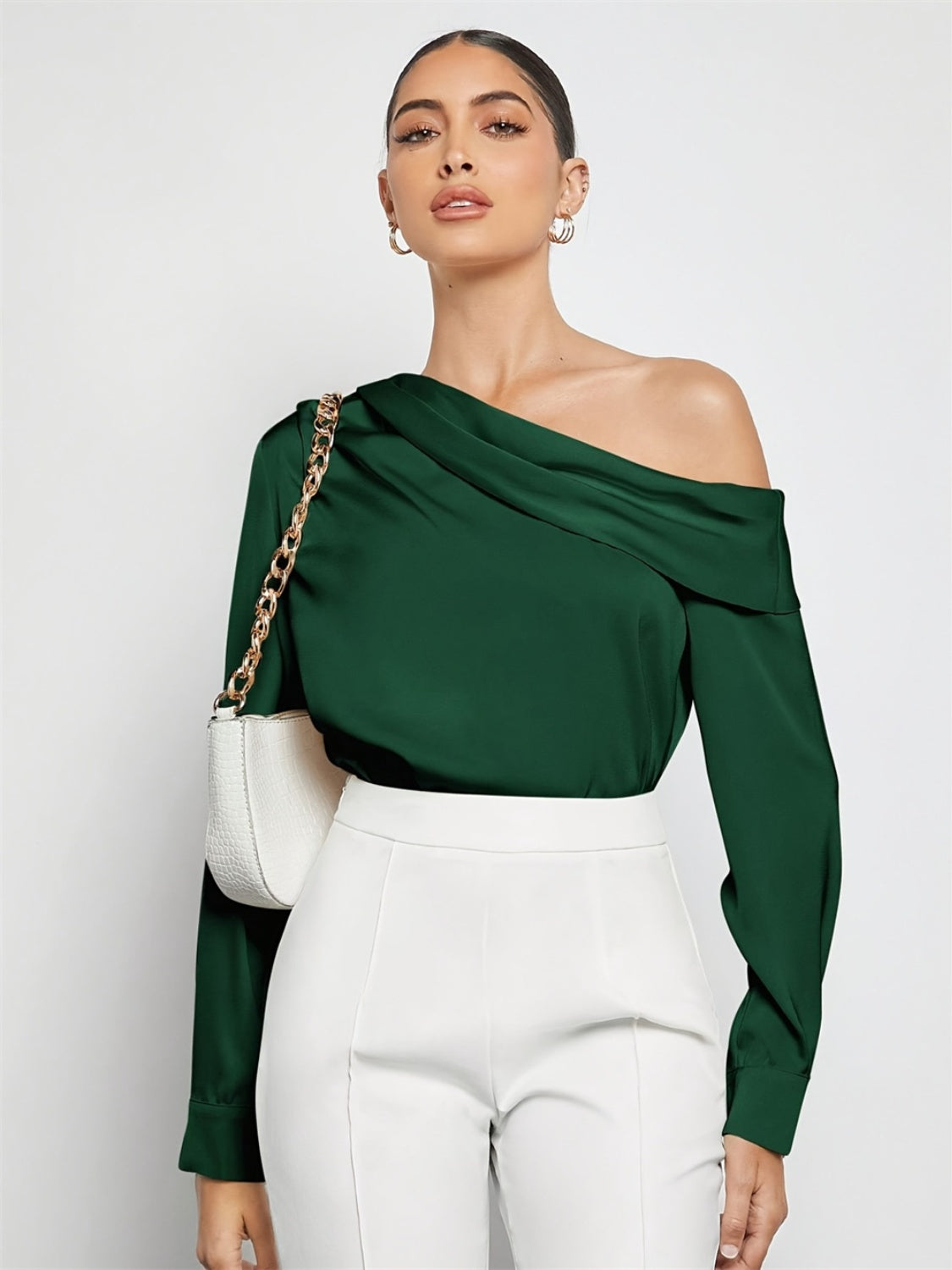 Explore More Collection - Ruched One Shoulder Long Sleeve Top