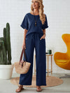 Explore More Collection - Round Neck Half Sleeve Top and Pocketed Pants Set