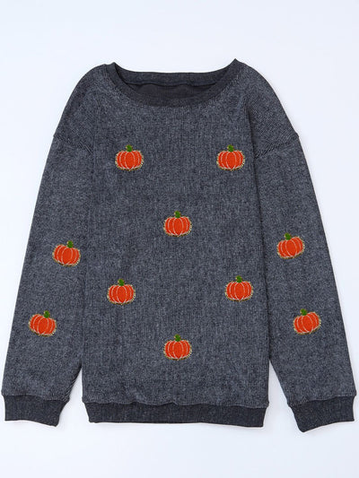 Explore More Collection - Pumpkin Round Neck Long Sleeve Sweatshirt