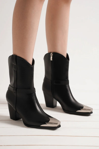 Beast Fashion Faux Leather Metal Toe Ankle Boots