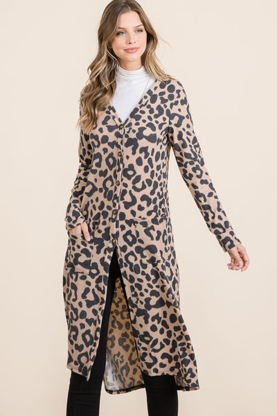 Explore More Collection - Celeste Full Size Leopard V-Neck Long Sleeve Cardigan