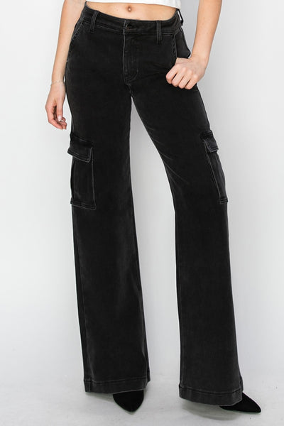 Explore More Collection - Risen Full Size High Rise Wide Leg Cargo Jeans