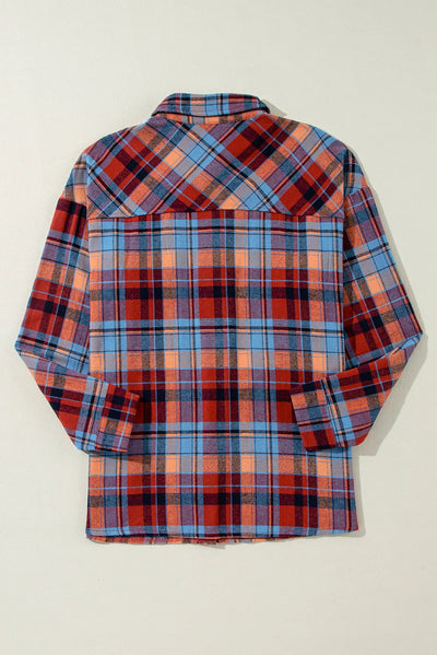 Explore More Collection - Plaid Collared Neck Long Sleeve Shirt