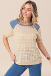 Explore More Collection - BiBi Textured Contrast Short Sleeve Sweater