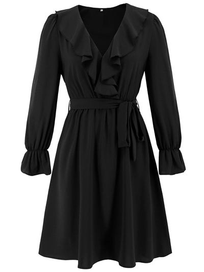 Explore More Collection - Ruffled V-Neck Flounce Sleeve Dress