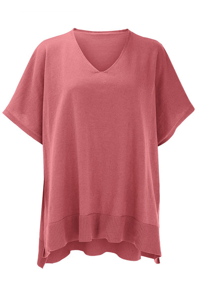 Explore More Collection - Slit V-Neck Half Sleeve Knit Top