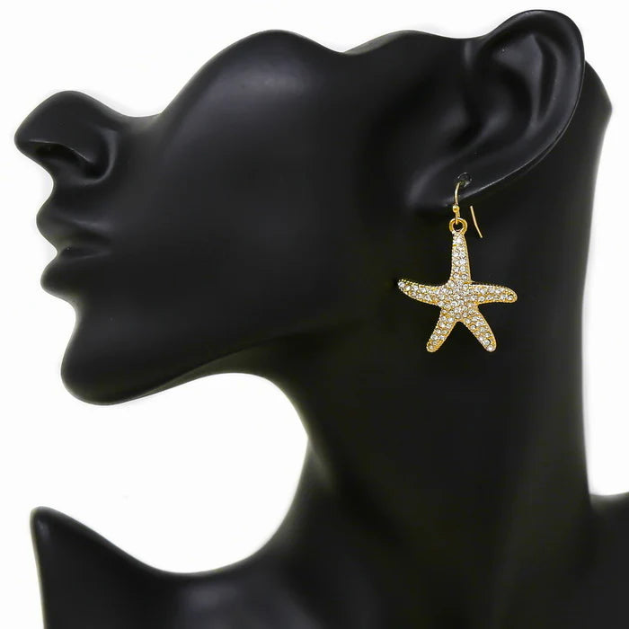 Starfish Glass Stone Pave Earrings
