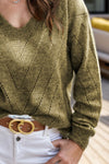 Explore More Collection - Openwork V-Neck Long Sleeve Sweater