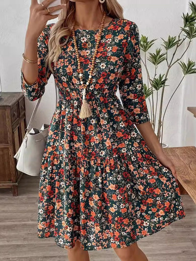 Explore More Collection - Frill Floral Round Neck Dress