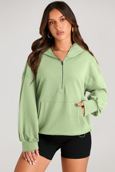 Explore More Collection - Pocketed Half Zip Long Sleeve Hoodie