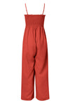 Explore More Collection - Smocked Spaghetti Strap Wide Leg Jumpsuit