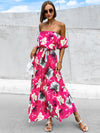 Explore More Collection - Pleated Floral Off-Shoulder Short Sleeve Midi Dress