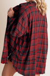 Explore More Collection - Exposed Seam Plaid Collared Neck Long Sleeve Shirt