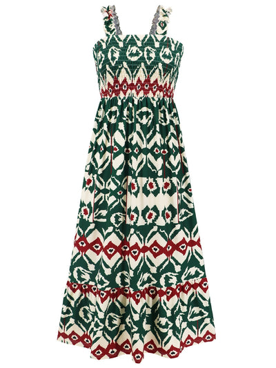 Explore More Collection - Smocked Printed Square Neck Sleeveless Dress