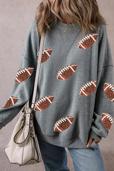 Explore More Collection - Sequin Football Round Neck Long Sleeve Sweatshirt