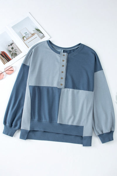 Explore More Collection - Contrast Half Button Long Sleeve Sweatshirt